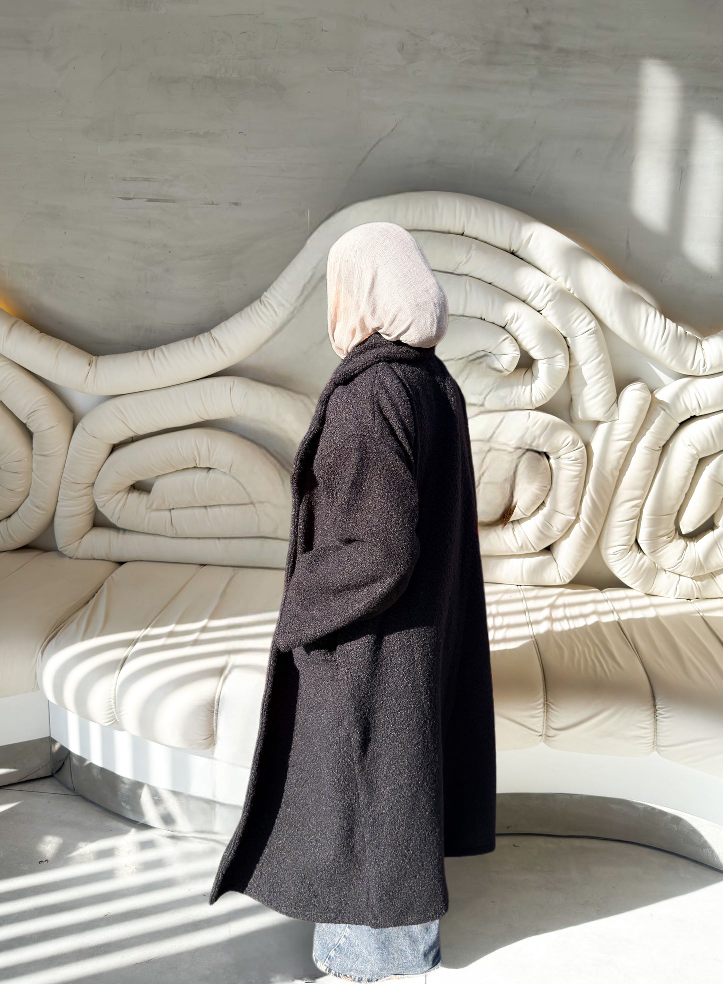 Fluffy Wrap Coat in Black