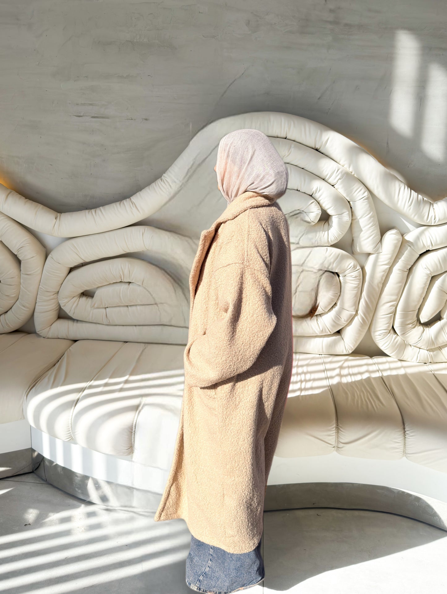 Fluffy Wrap Coat in Beige