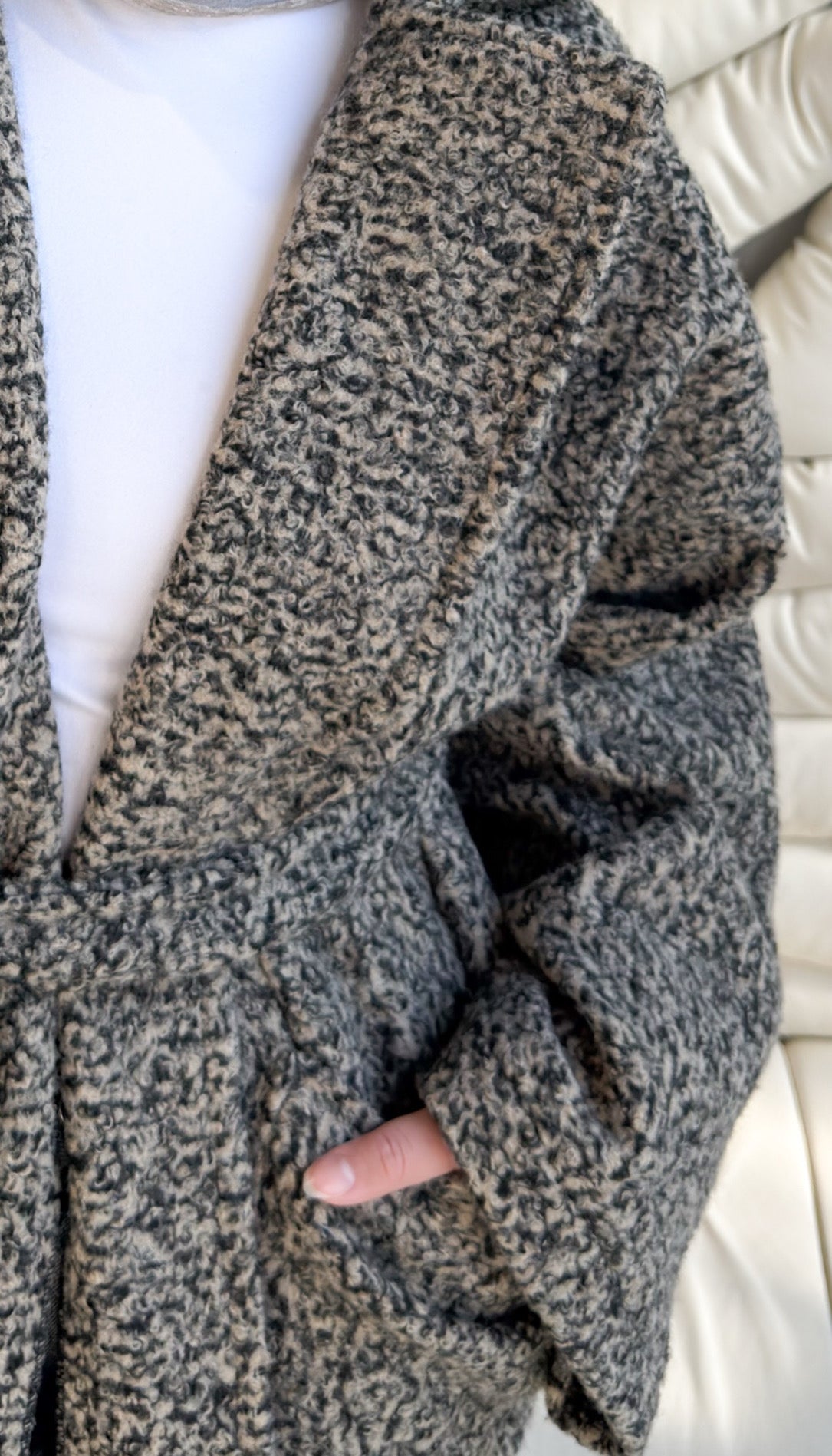 Fluffy Wrap Coat in Coffee Cream