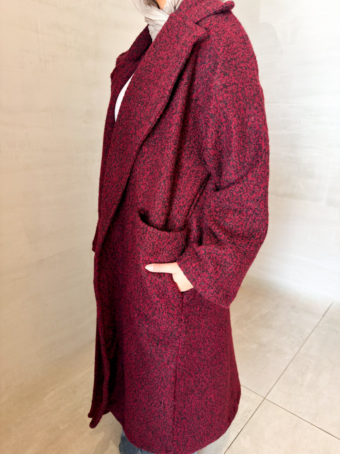 Fluffy Wrap Coat in Ruby Black