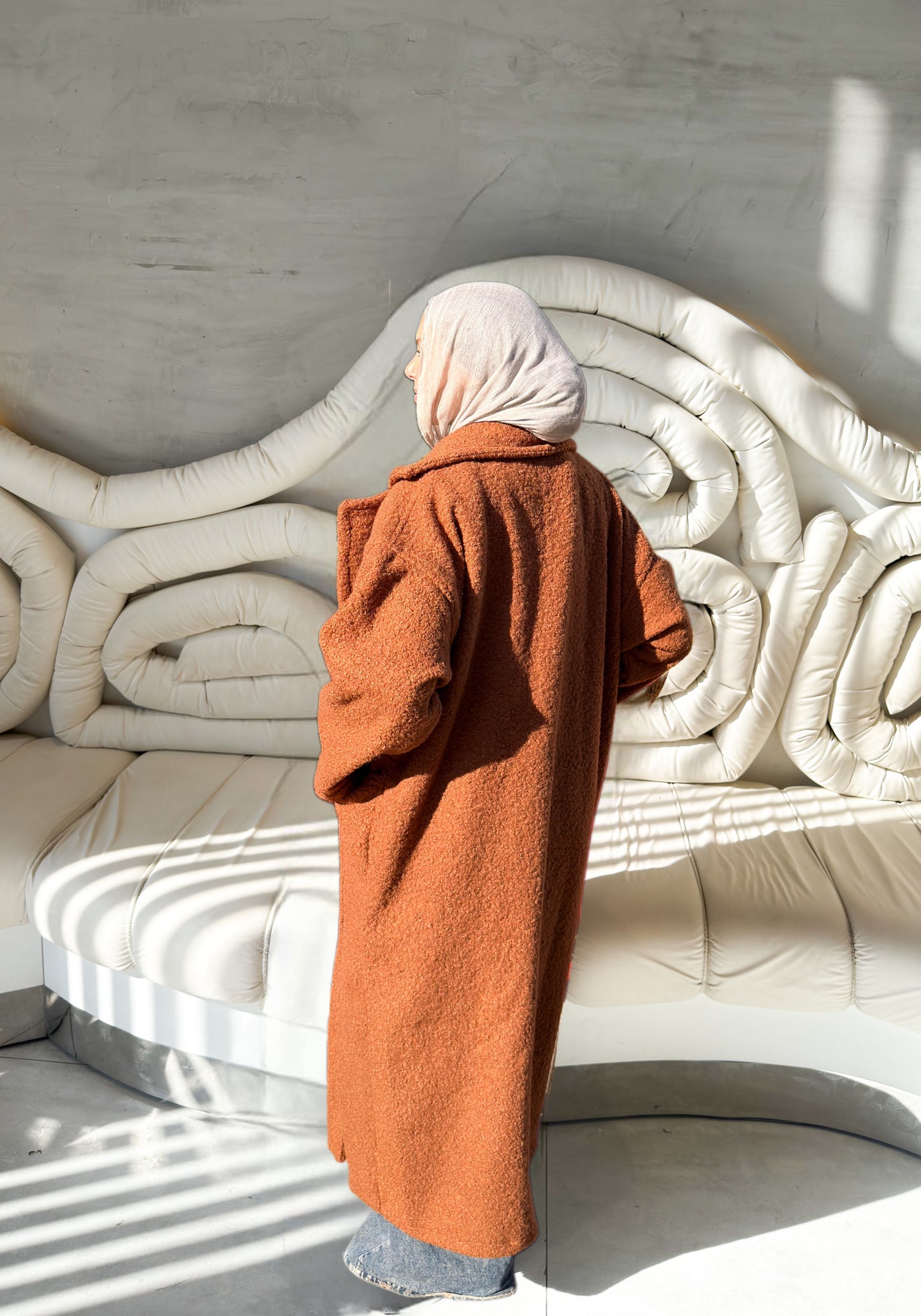 Fluffy Wrap Coat in Camel