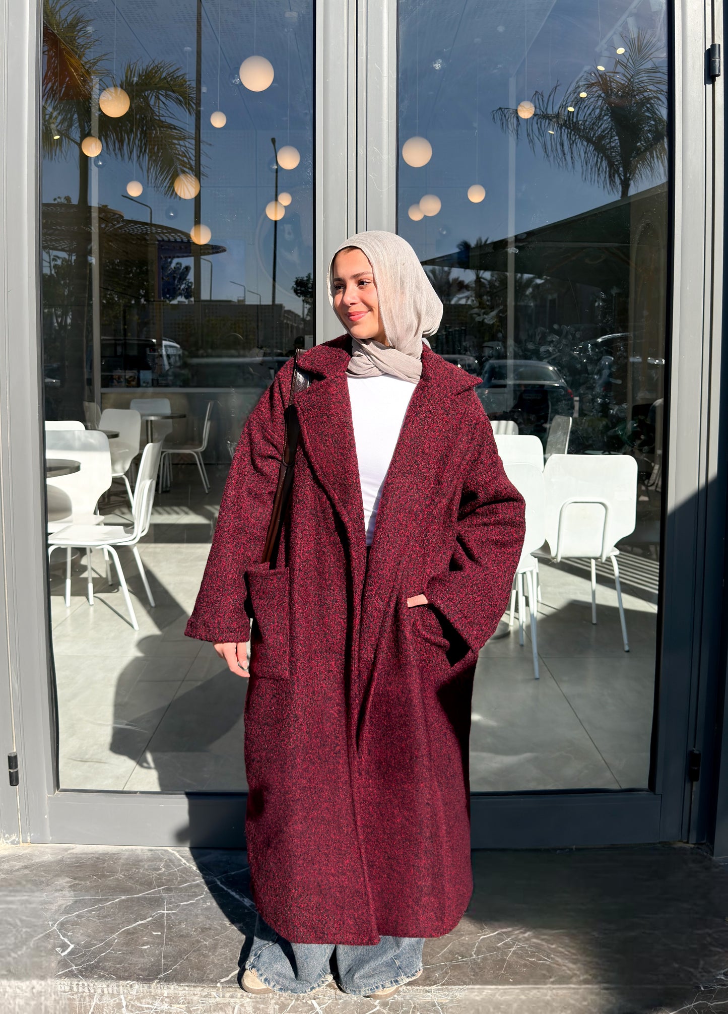 Fluffy Wrap Coat in Ruby Black