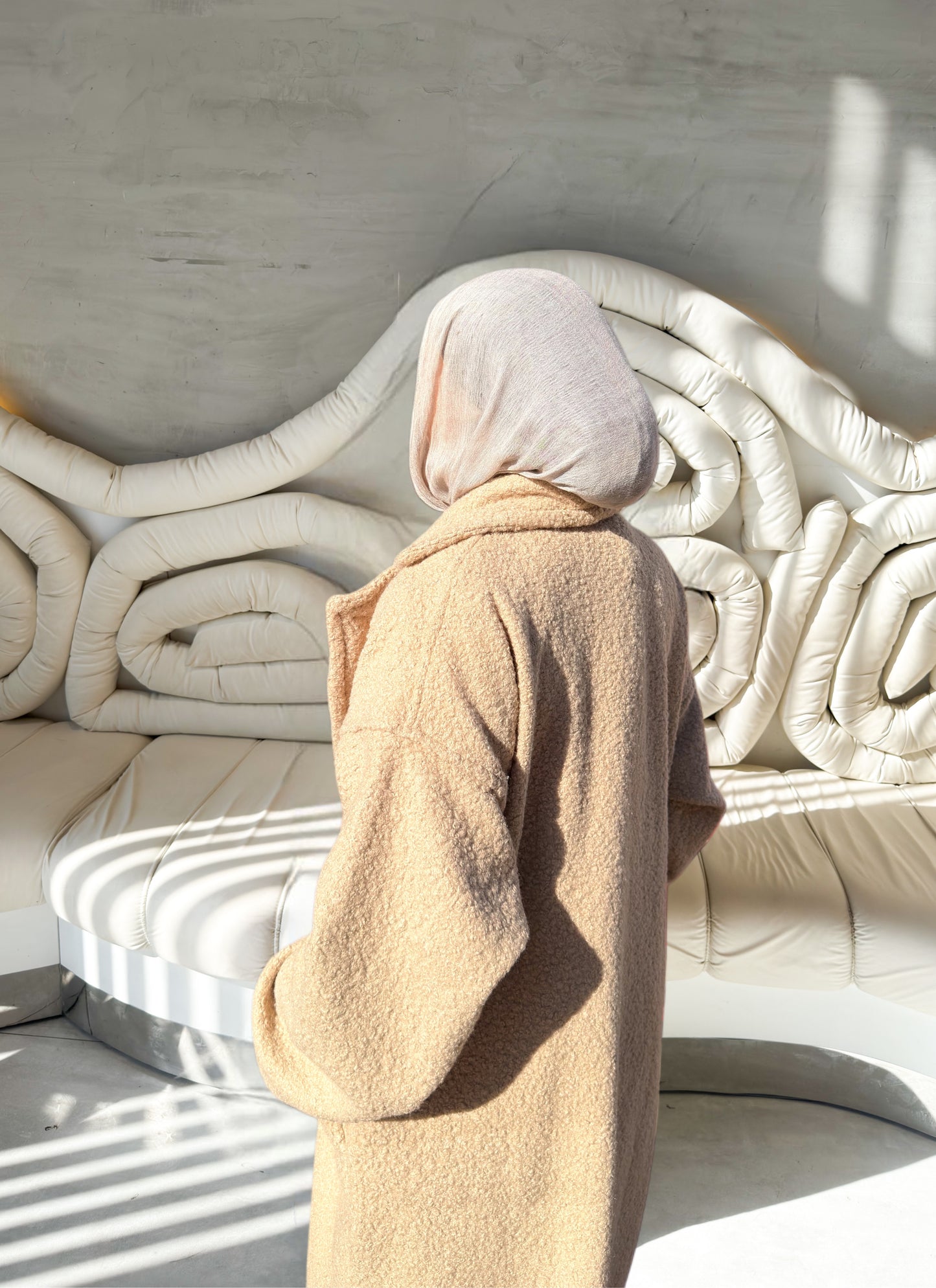 Fluffy Wrap Coat in Beige