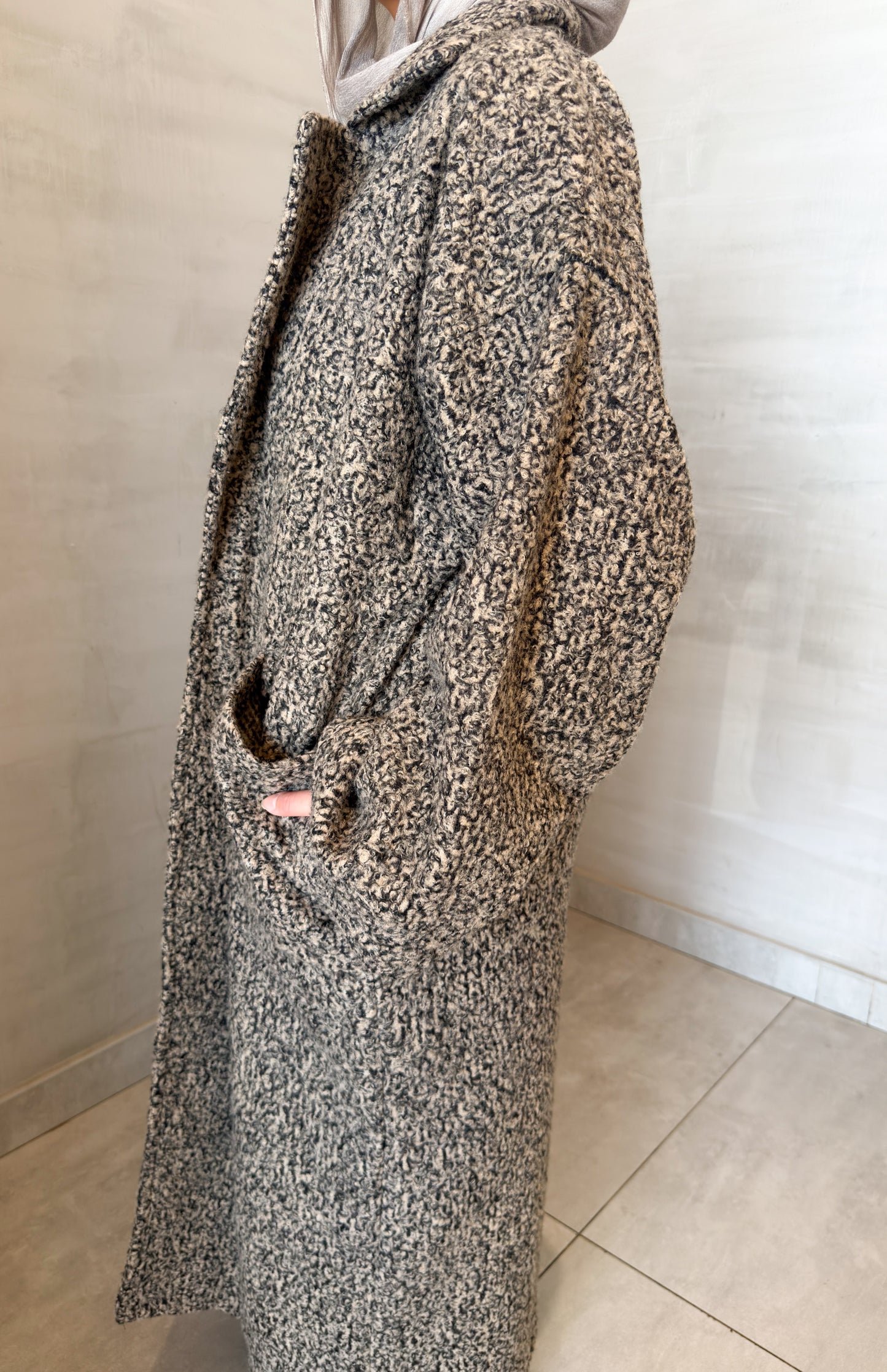 Fluffy Wrap Coat in Coffee Cream