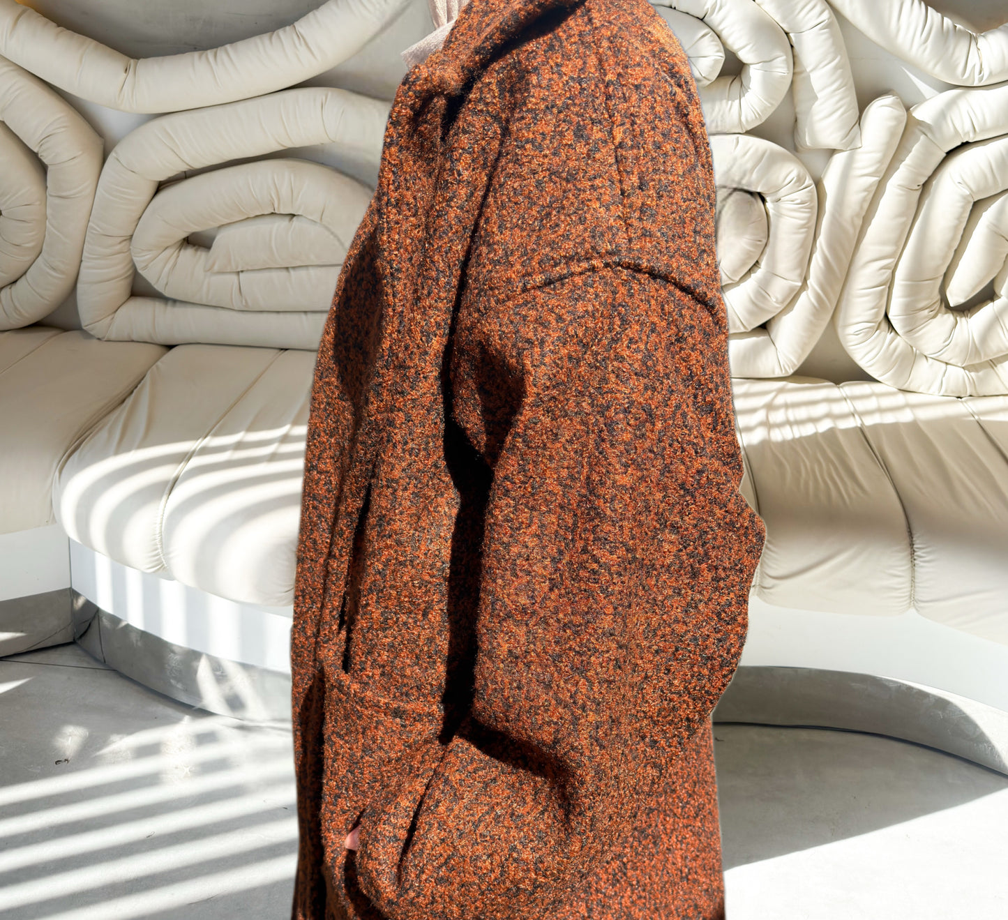 Fluffy Wrap Coat in Camel Black