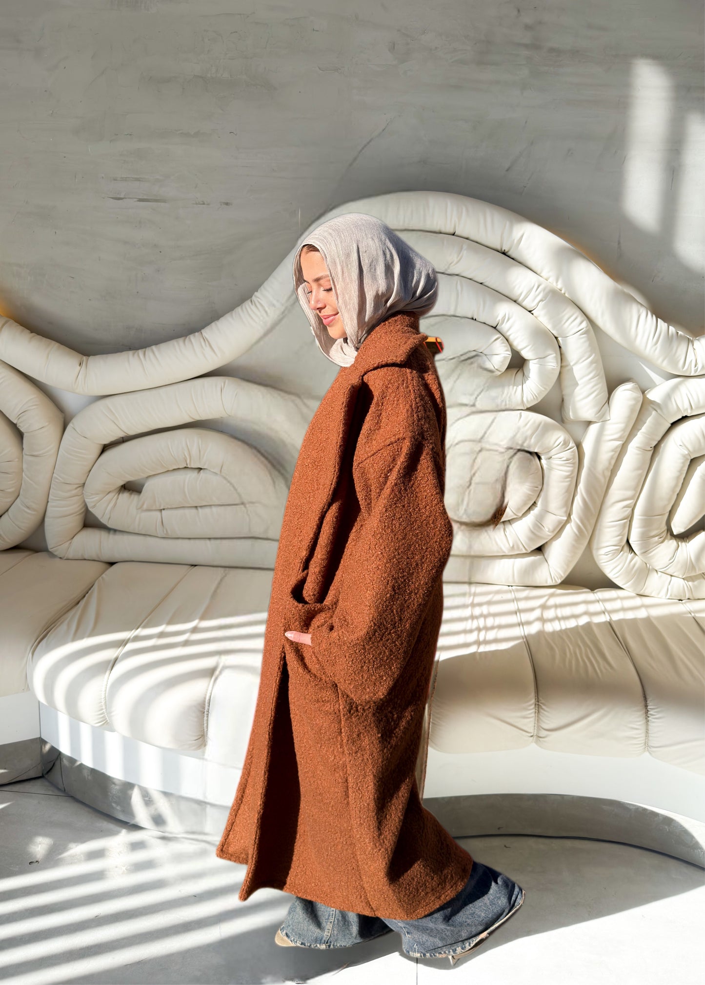 Fluffy Wrap Coat in Camel