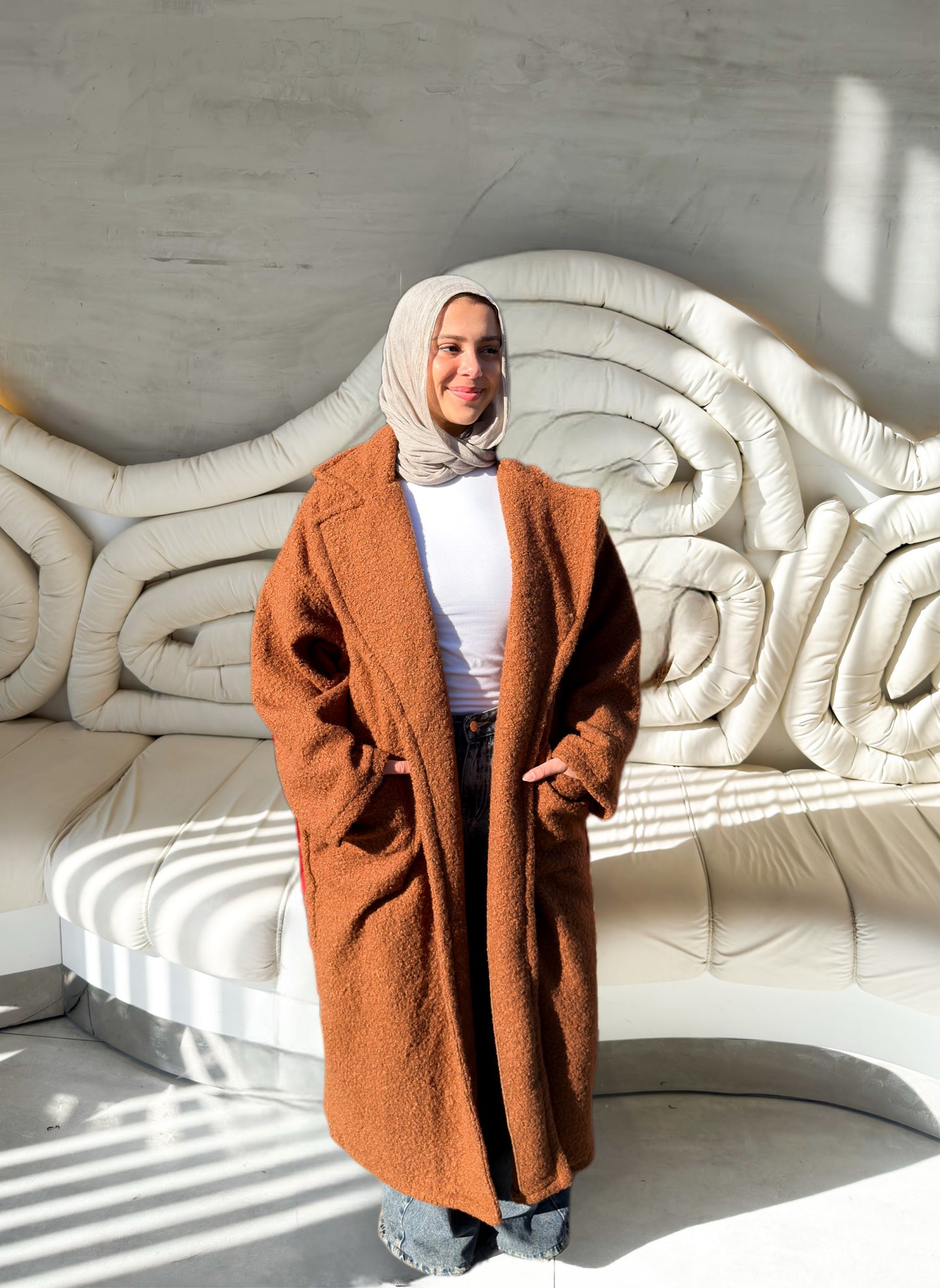 Fluffy Wrap Coat in Camel