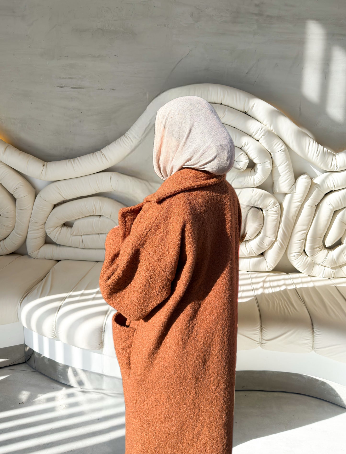 Fluffy Wrap Coat in Camel