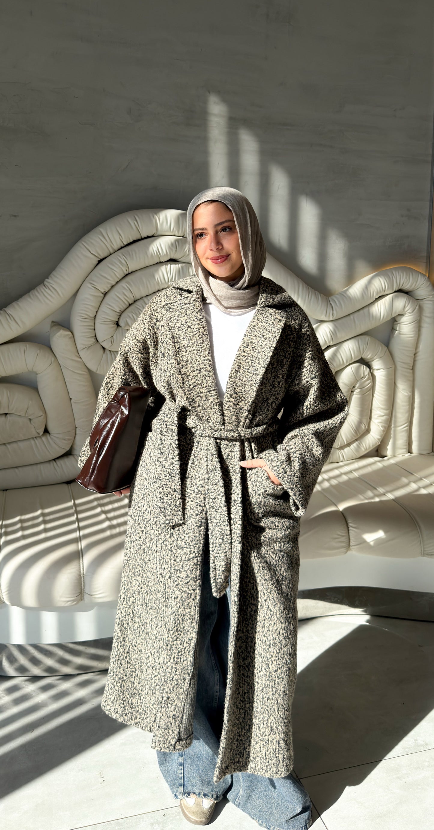 Fluffy Wrap Coat in Coffee Cream