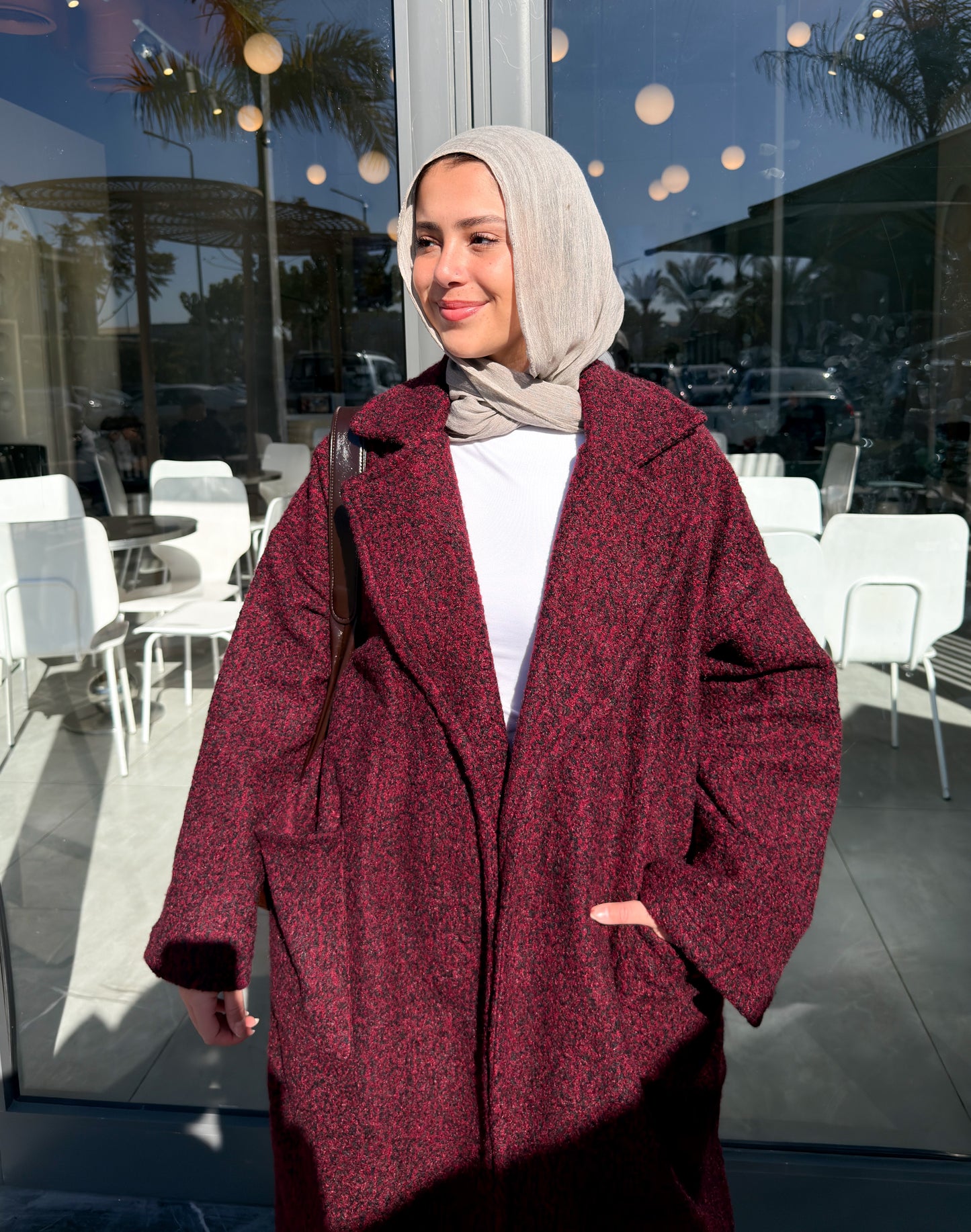 Fluffy Wrap Coat in Ruby Black
