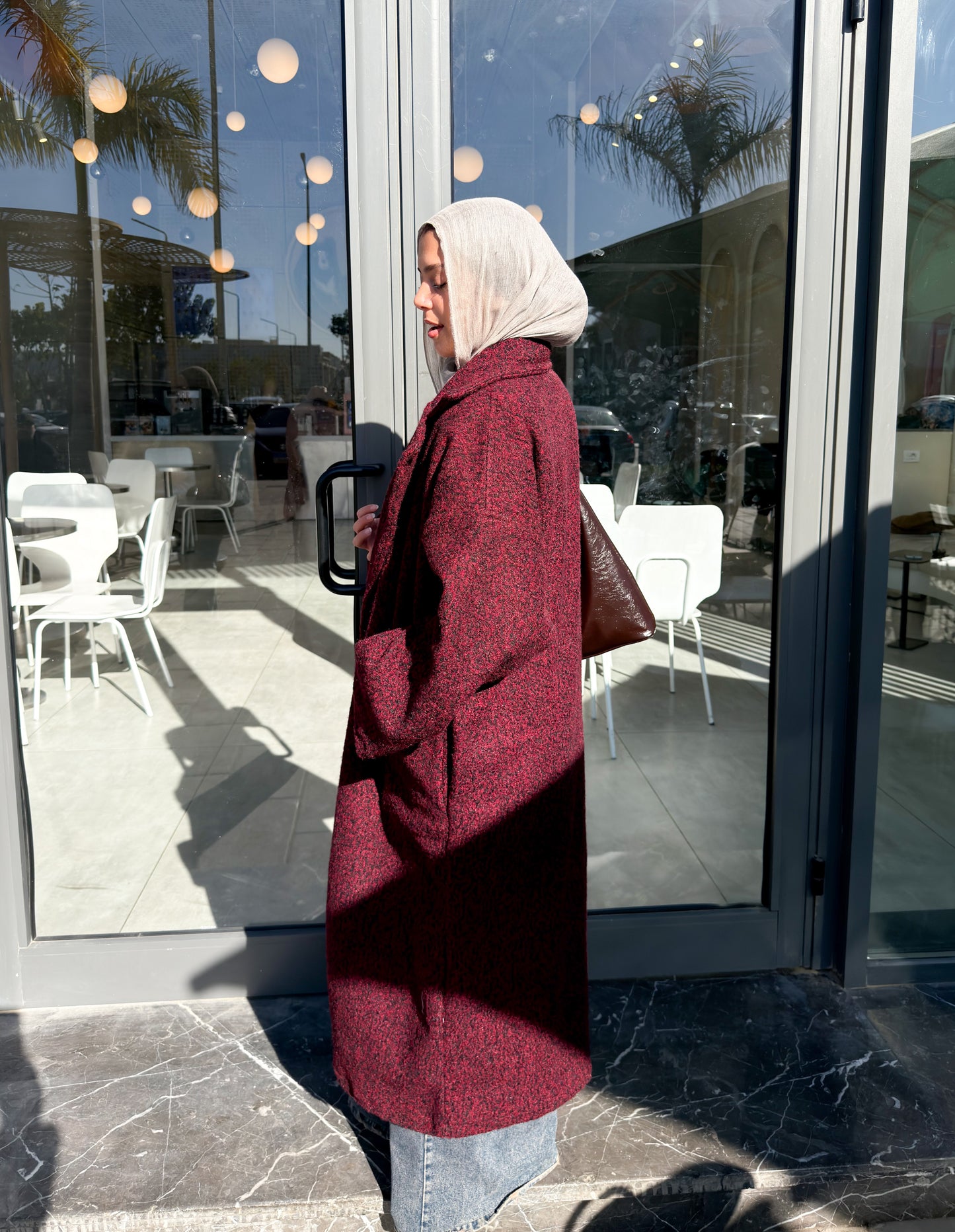 Fluffy Wrap Coat in Ruby Black