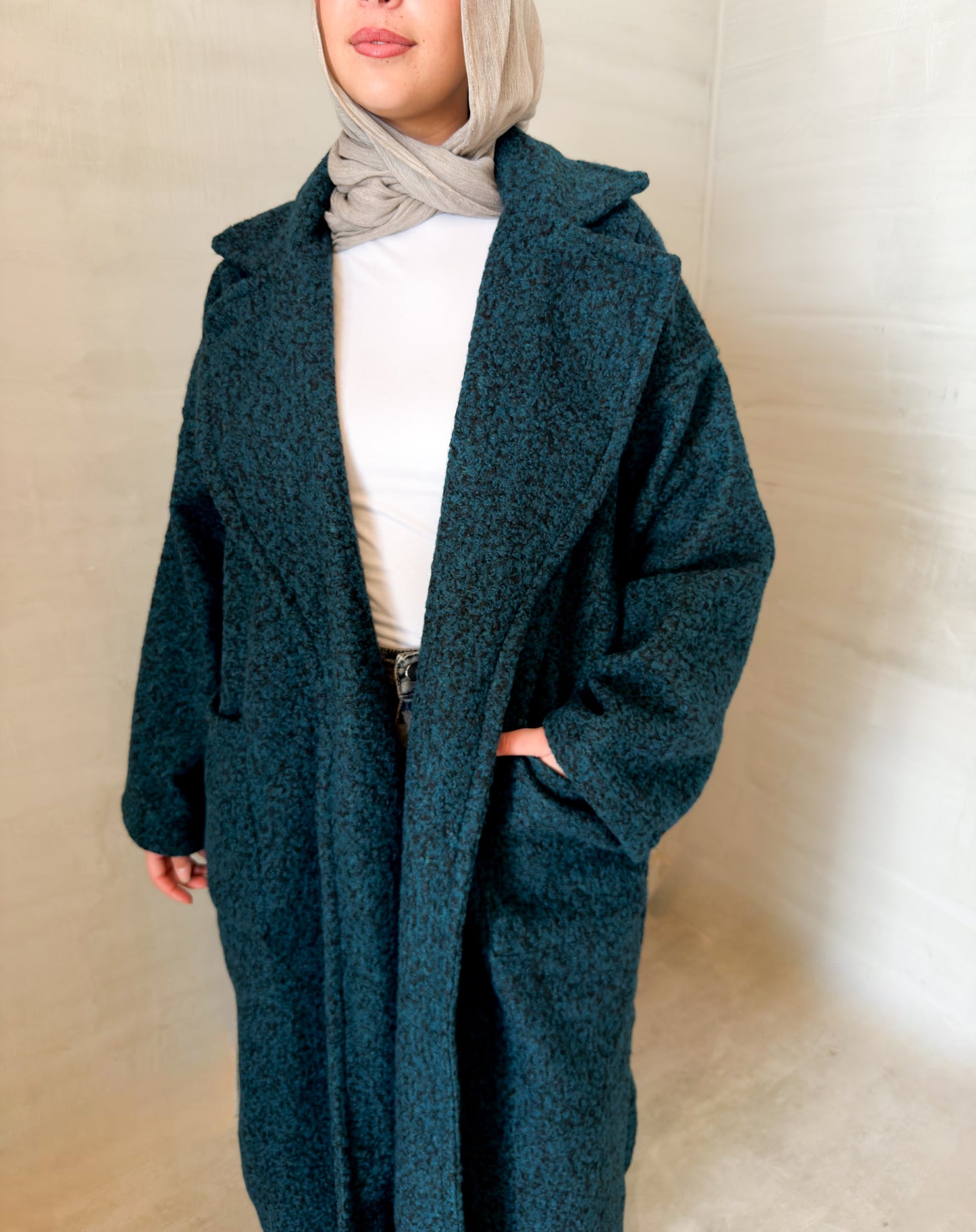 Fluffy Wrap Coat in Blue Black