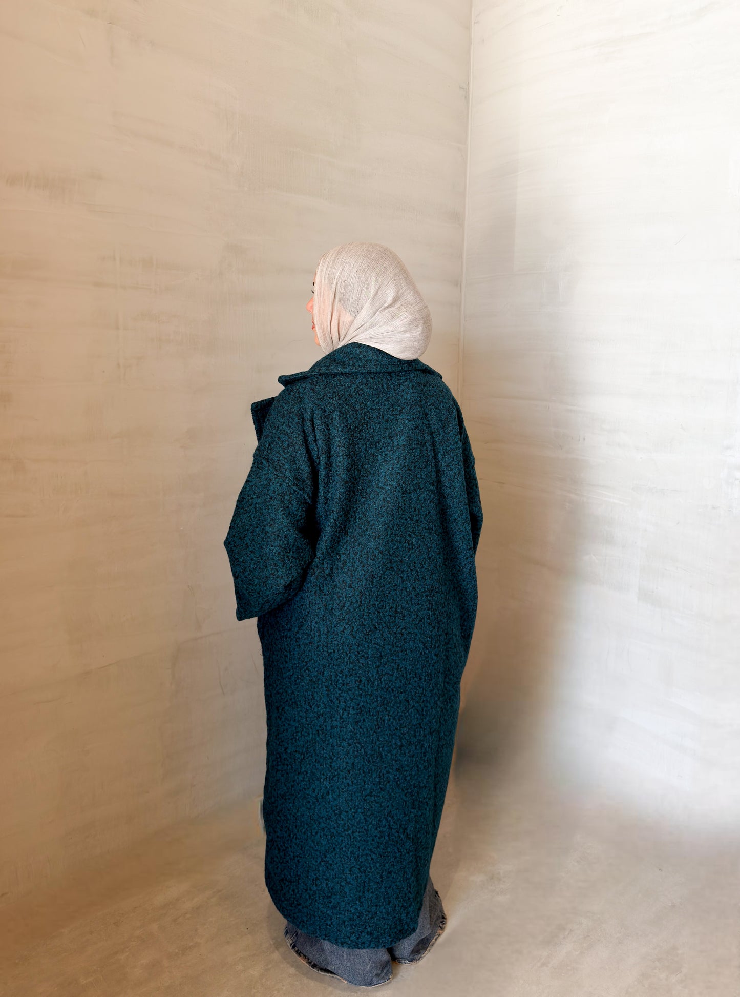 Fluffy Wrap Coat in Blue Black