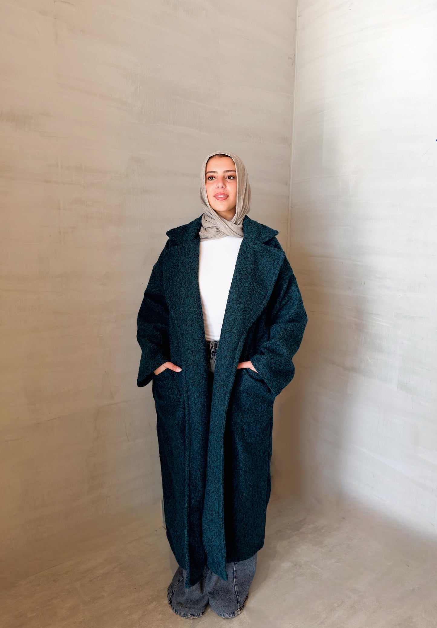 Fluffy Wrap Coat in Blue Black