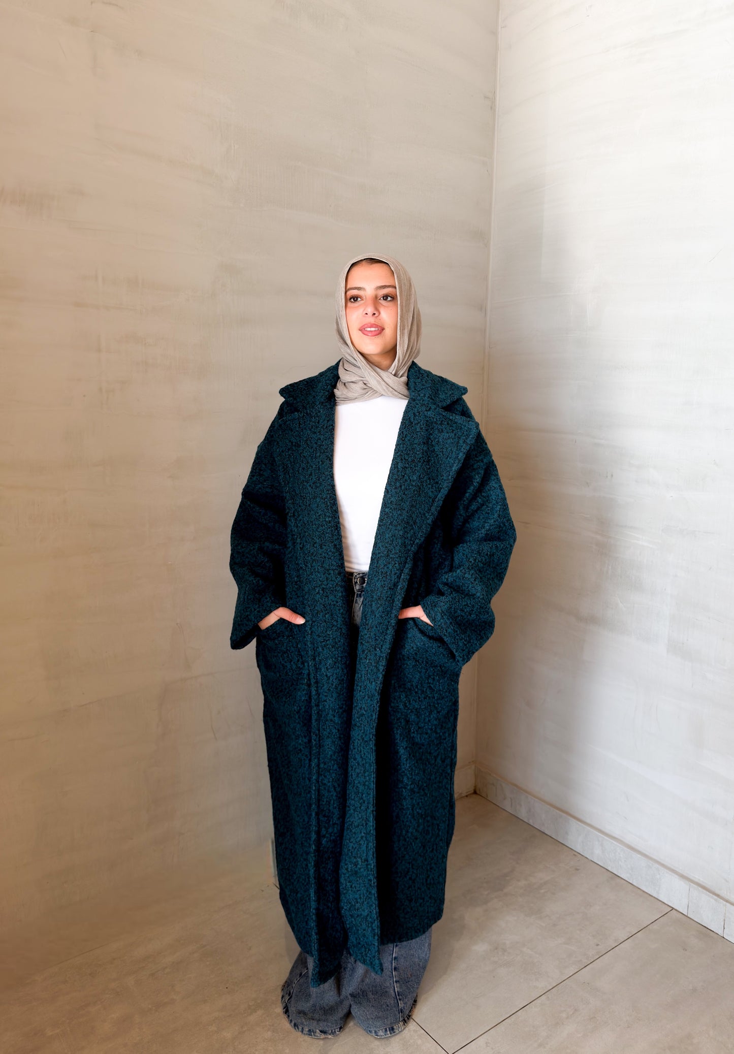 Fluffy Wrap Coat in Blue Black