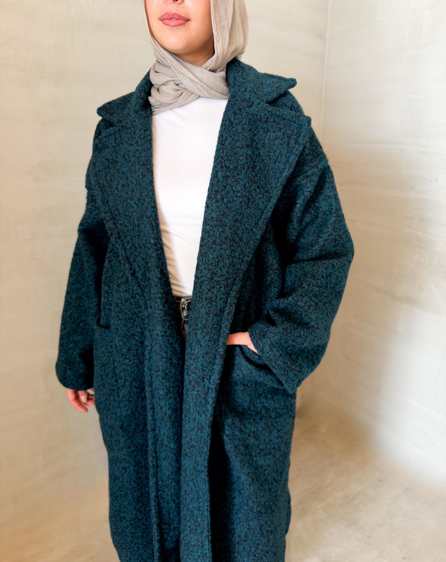 Fluffy Wrap Coat in Blue Black